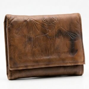 Rustic Tooled Leather Trifold - Wildlife Nature Scene - Vintage Cowboy Core